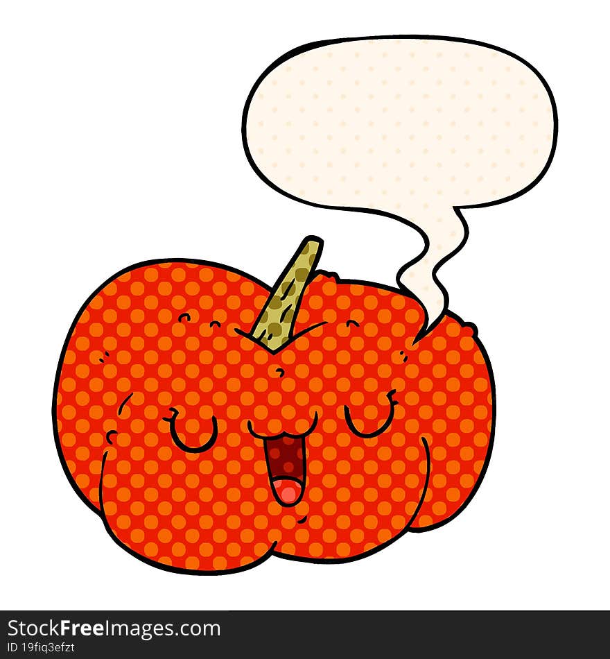 cartoon pumpkin and speech bubble in comic book style