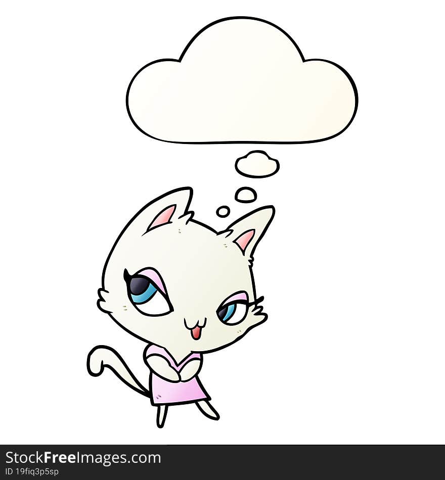 cartoon female cat and thought bubble in smooth gradient style