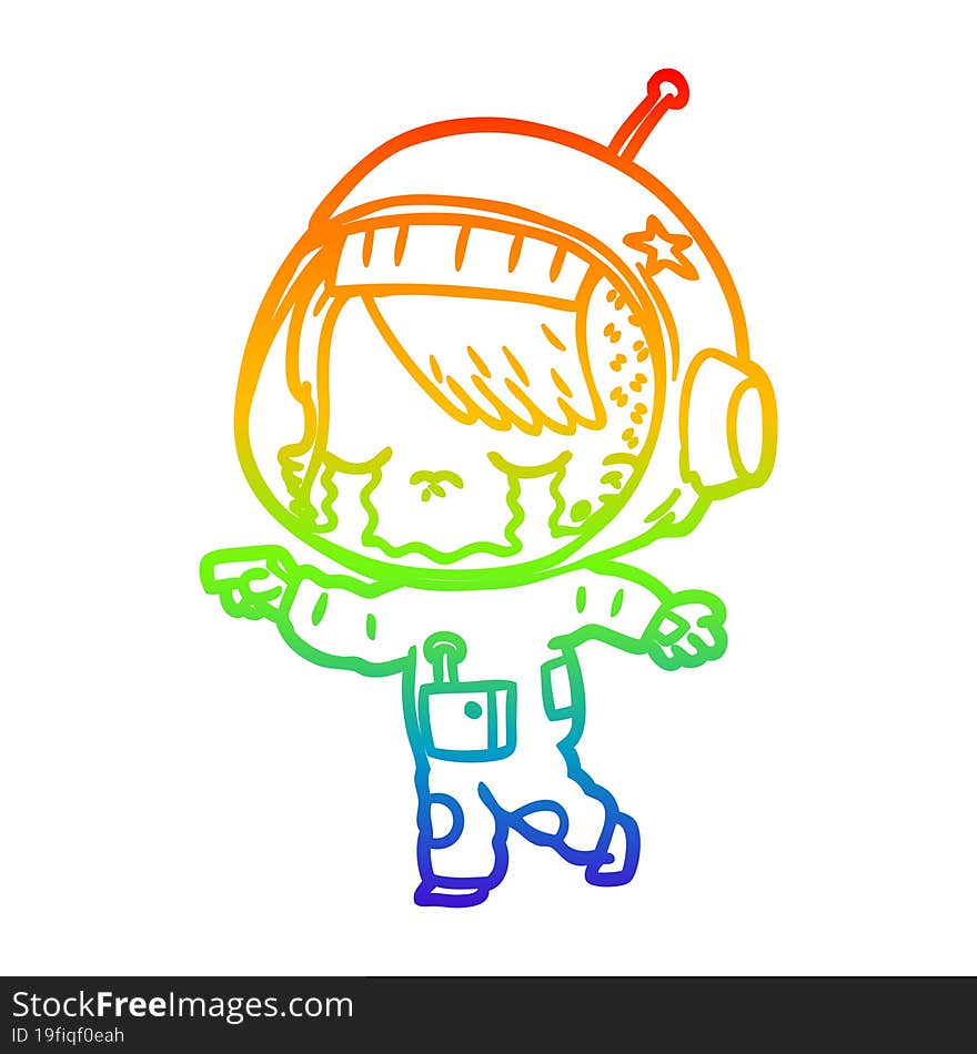 rainbow gradient line drawing cartoon crying astronaut girl