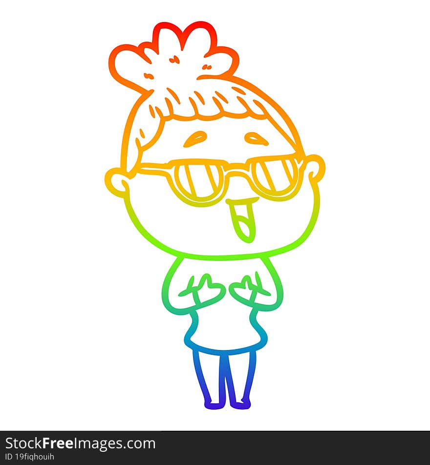 rainbow gradient line drawing cartoon happy woman wearing spectacles