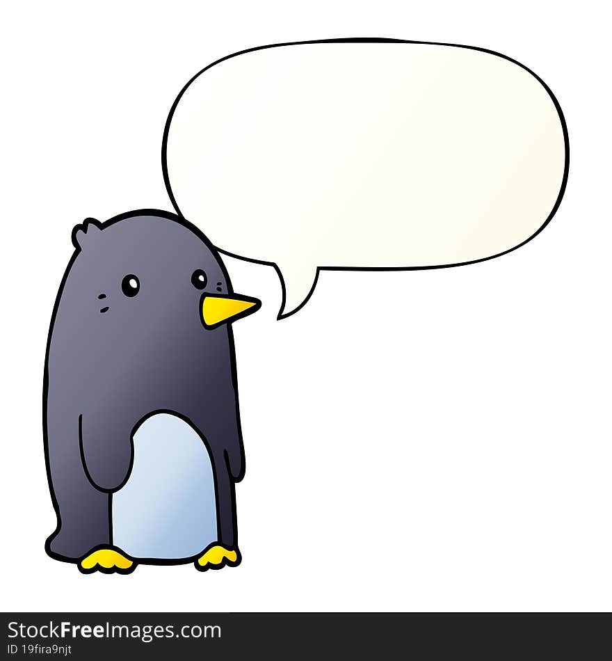 cartoon penguin and speech bubble in smooth gradient style