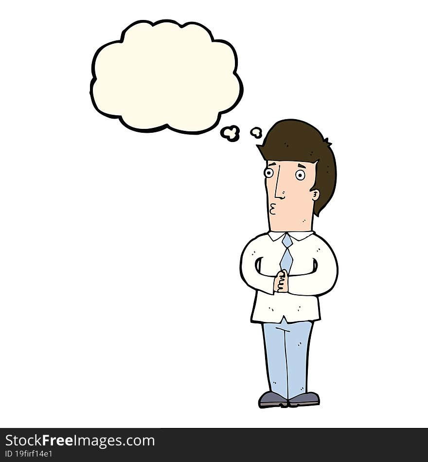 cartoon nervous man with thought bubble