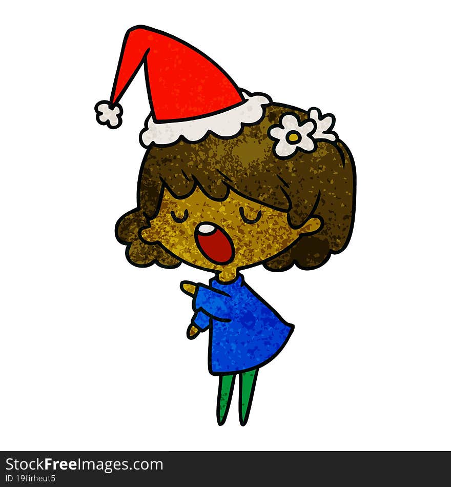 hand drawn christmas textured cartoon of kawaii girl