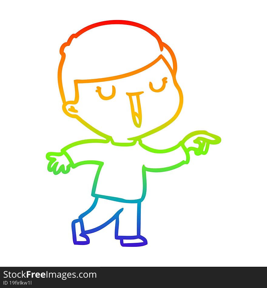 rainbow gradient line drawing of a cartoon happy boy