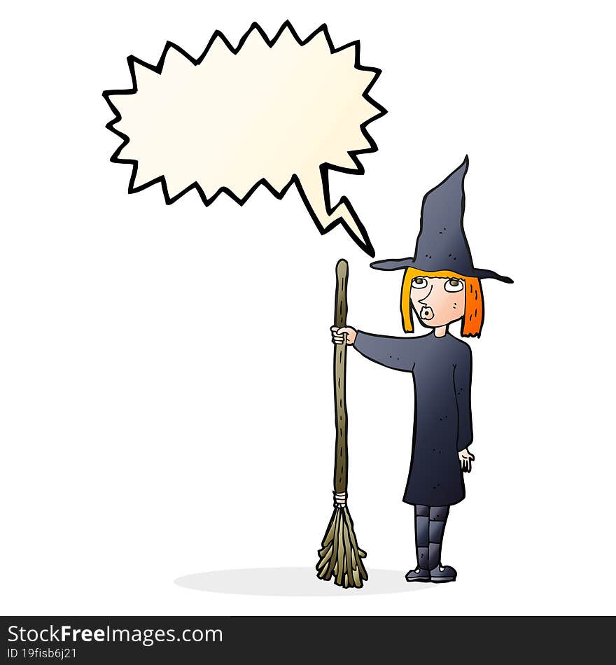 Cartoon Witch With Speech Bubble