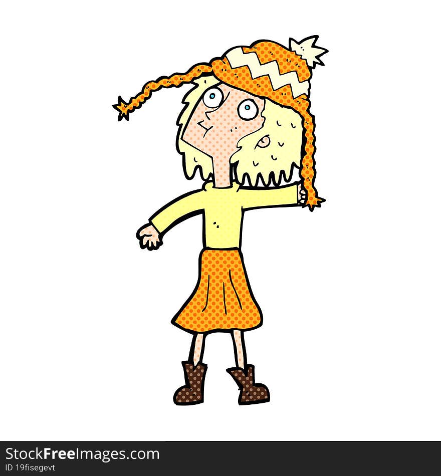 cartoon woman wearing winter hat