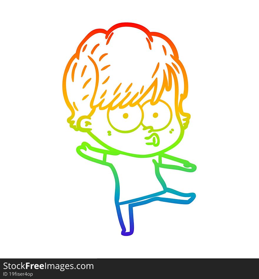 rainbow gradient line drawing of a cartoon woman