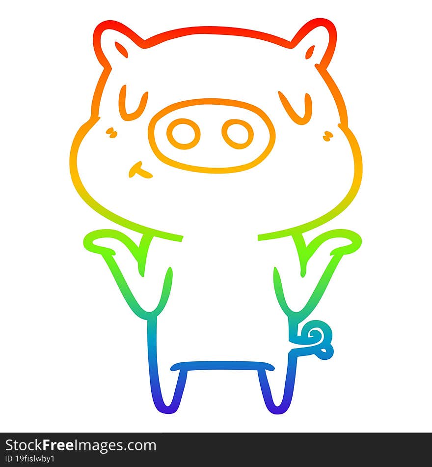 rainbow gradient line drawing of a cartoon content pig