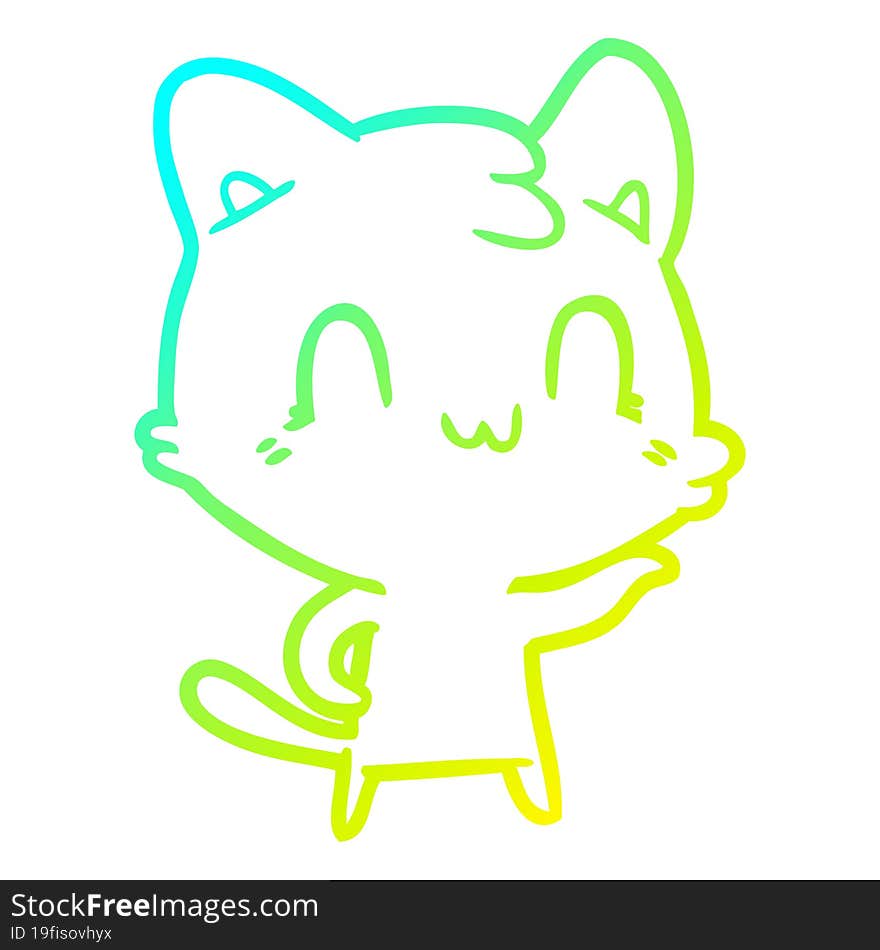 cold gradient line drawing cartoon happy cat