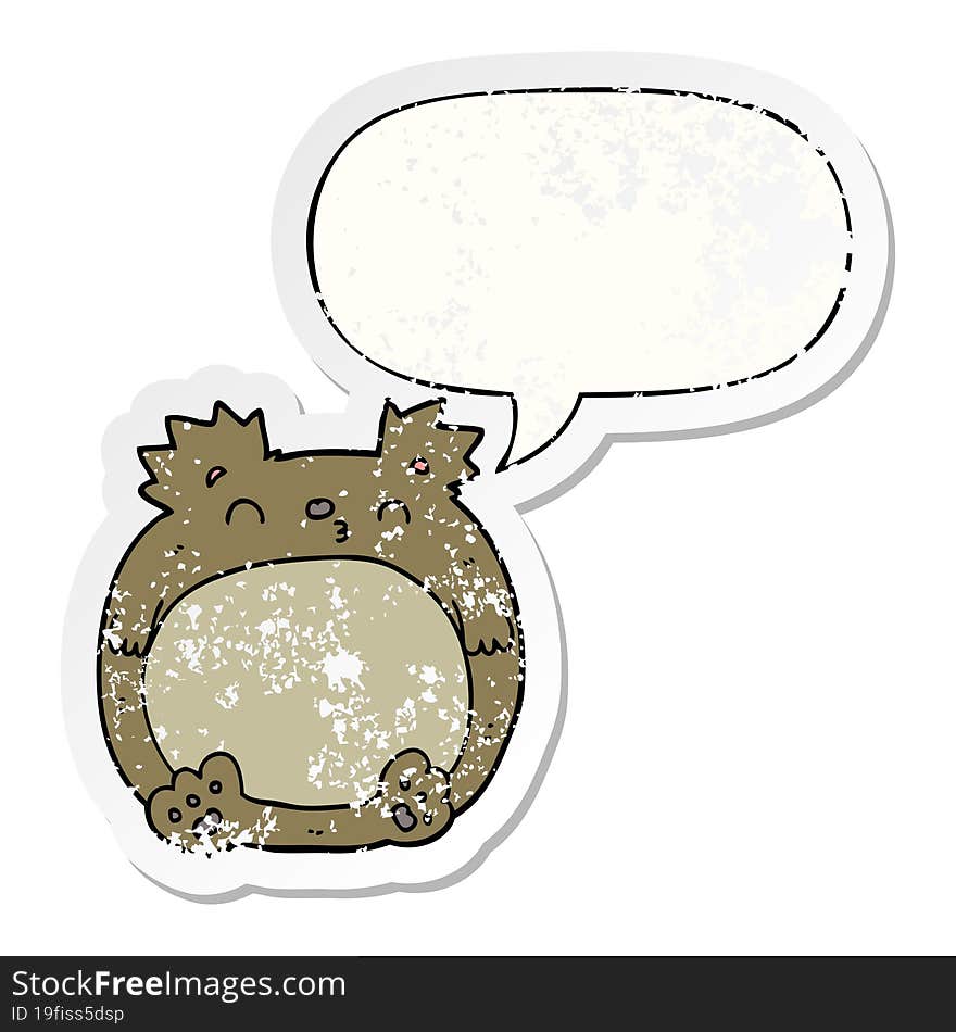 cartoon bear with speech bubble distressed distressed old sticker. cartoon bear with speech bubble distressed distressed old sticker