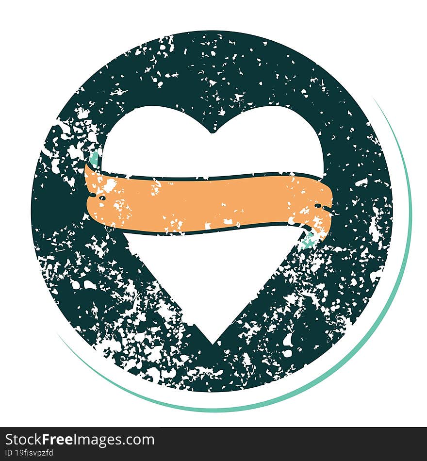 Distressed Sticker Tattoo Style Icon Of A Heart And Banner