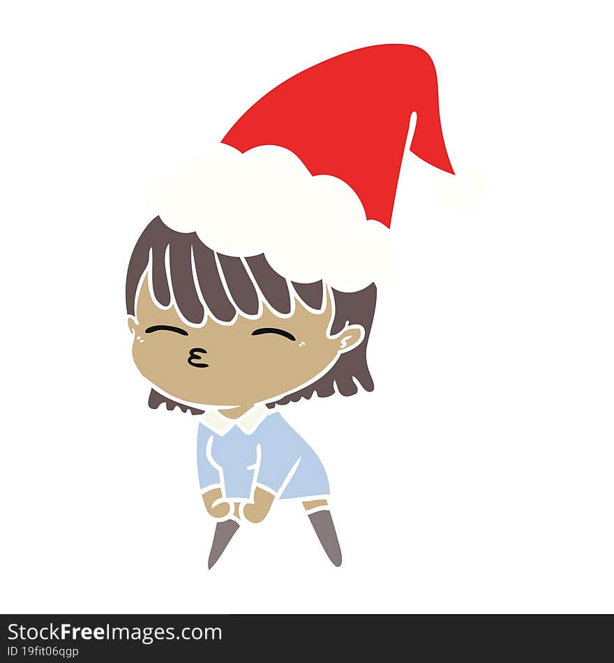 flat color illustration of a woman wearing santa hat