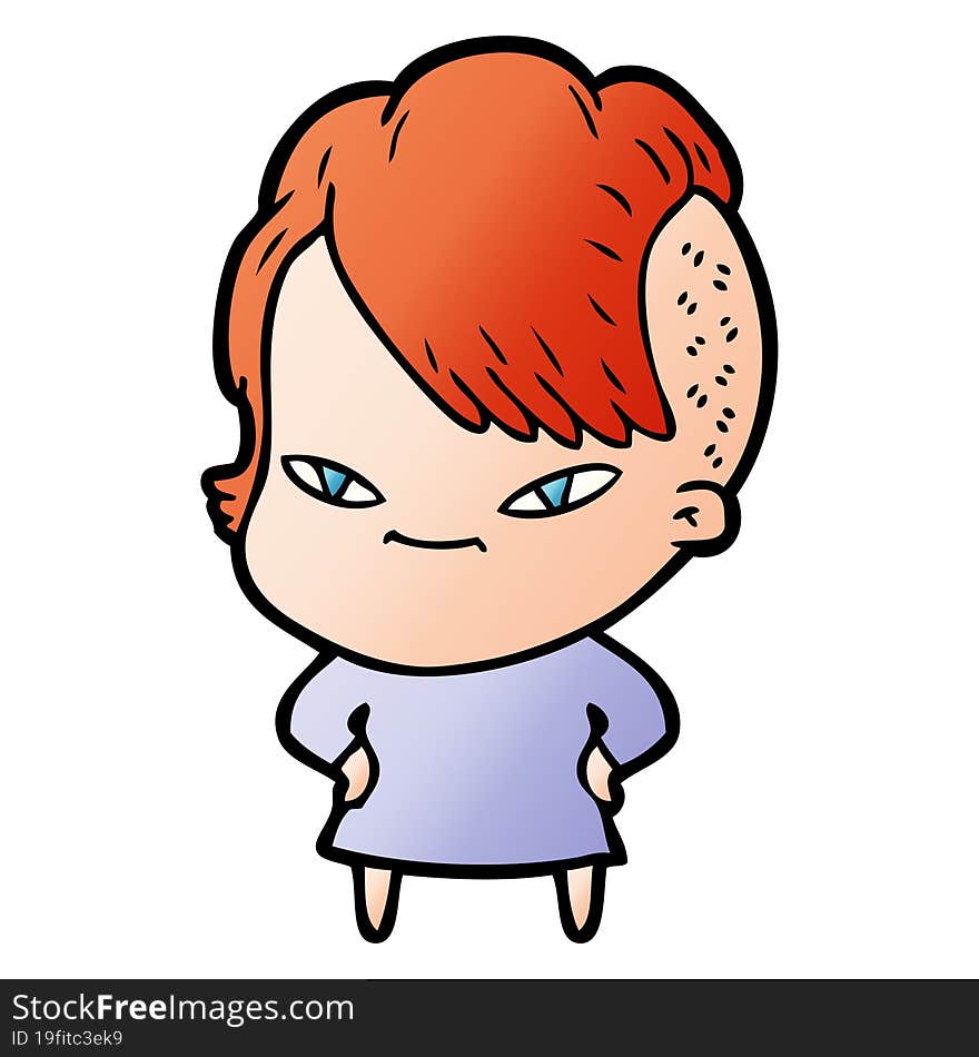 cute cartoon girl with hipster haircut. cute cartoon girl with hipster haircut