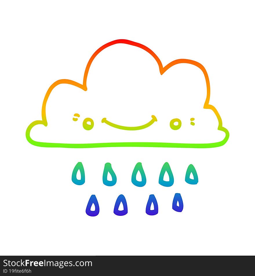 rainbow gradient line drawing of a cartoon storm cloud