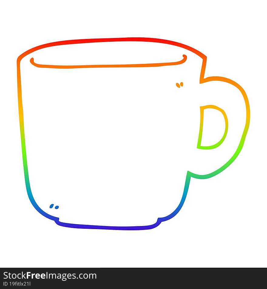 rainbow gradient line drawing of a cartoon coffee cup