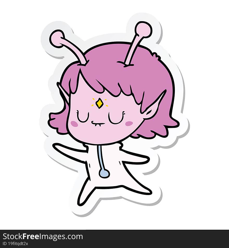 sticker of a cartoon alien girl