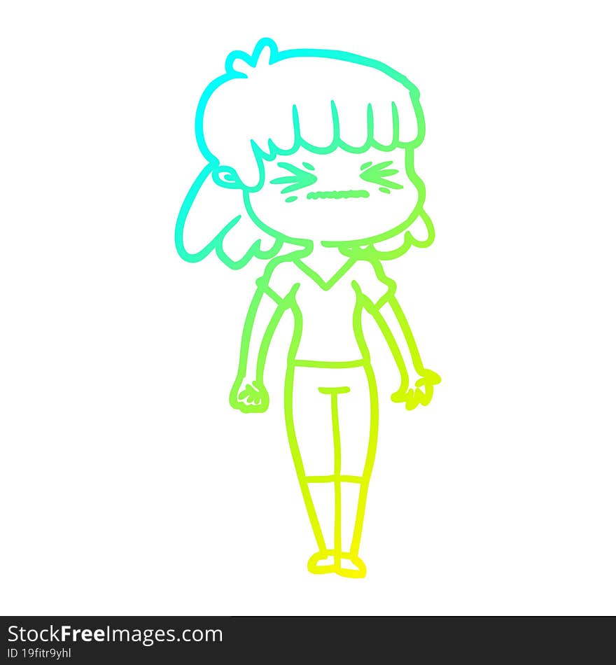 cold gradient line drawing of a cartoon angry girl