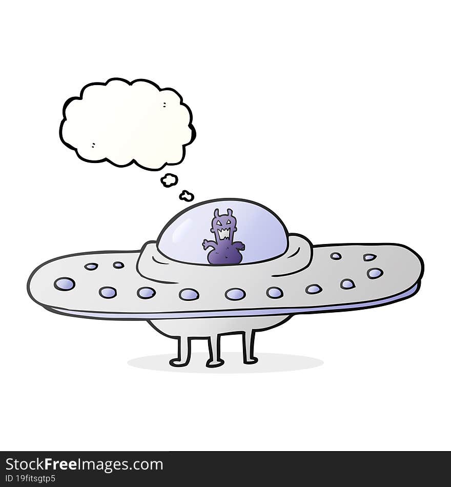 freehand drawn thought bubble cartoon flying saucer