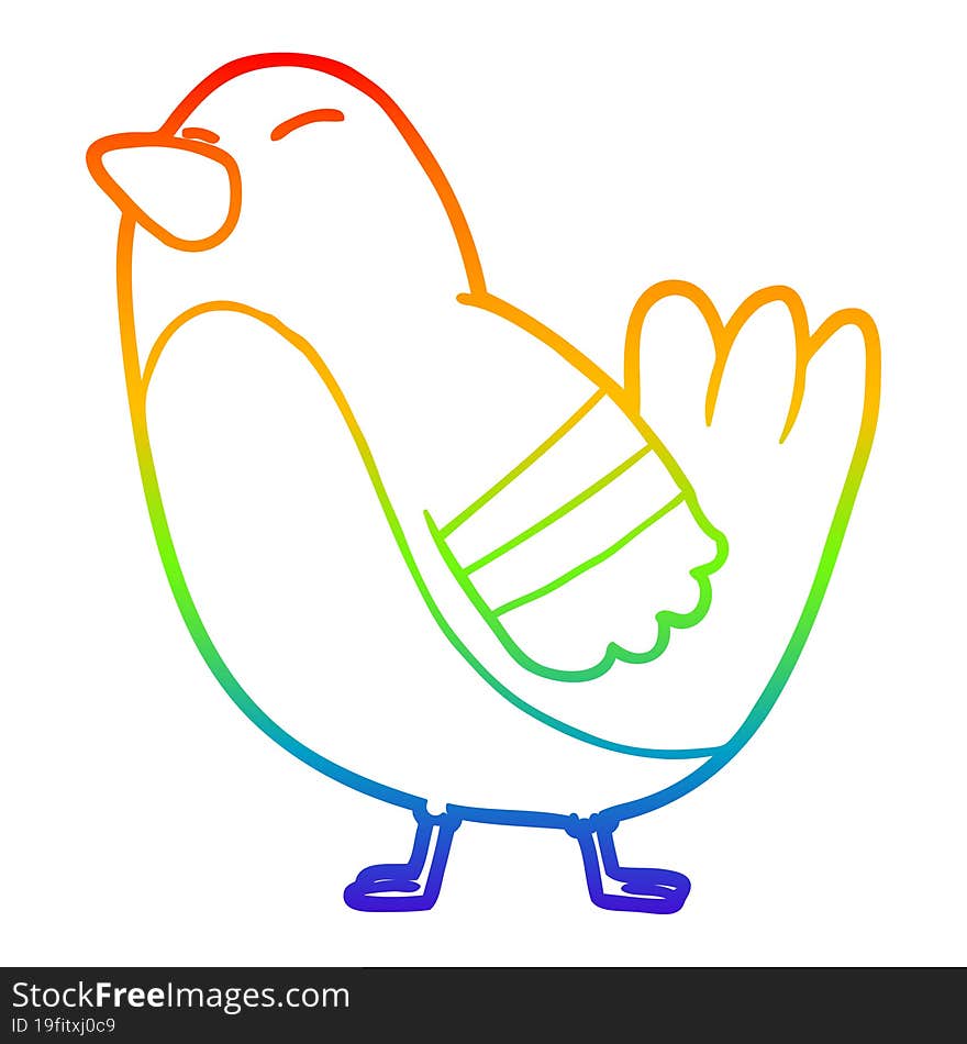 Rainbow Gradient Line Drawing Cartoon Bird