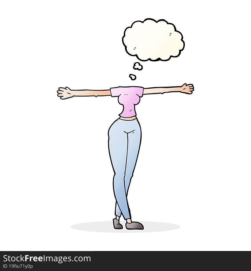 thought bubble cartoon female body with wide arms