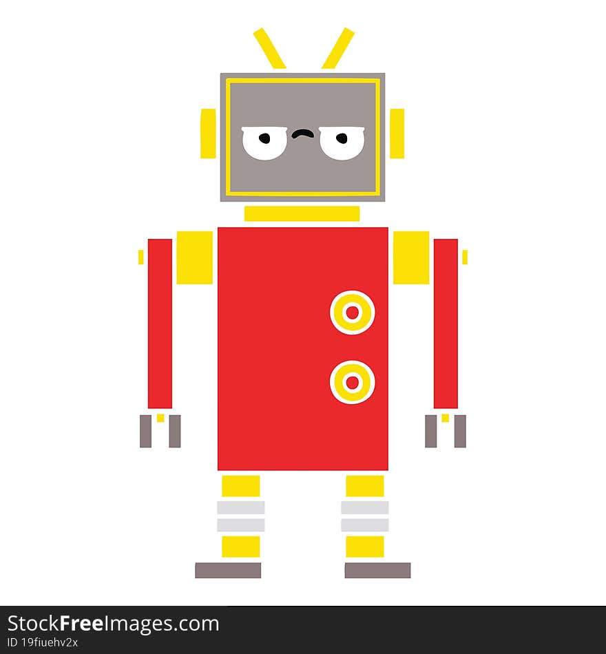 flat color retro cartoon annoyed robot