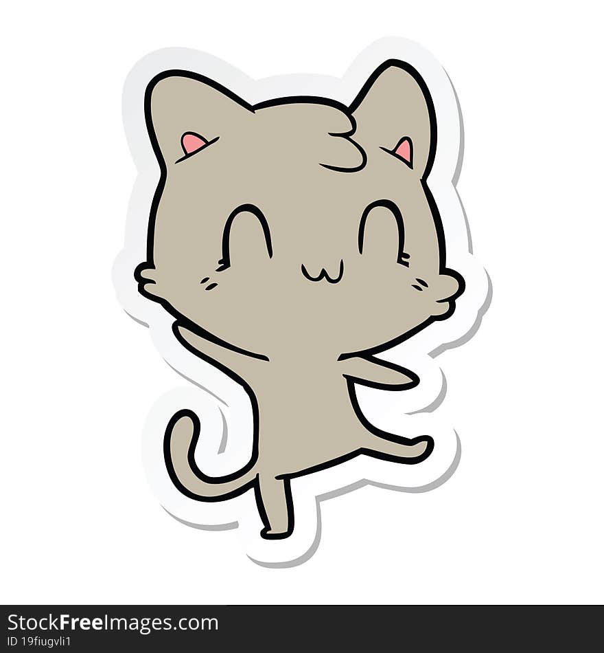 sticker of a cartoon happy cat