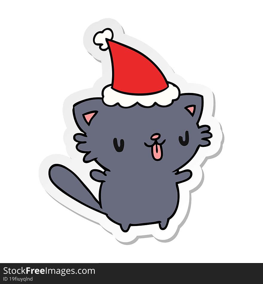 hand drawn christmas sticker cartoon of kawaii cat