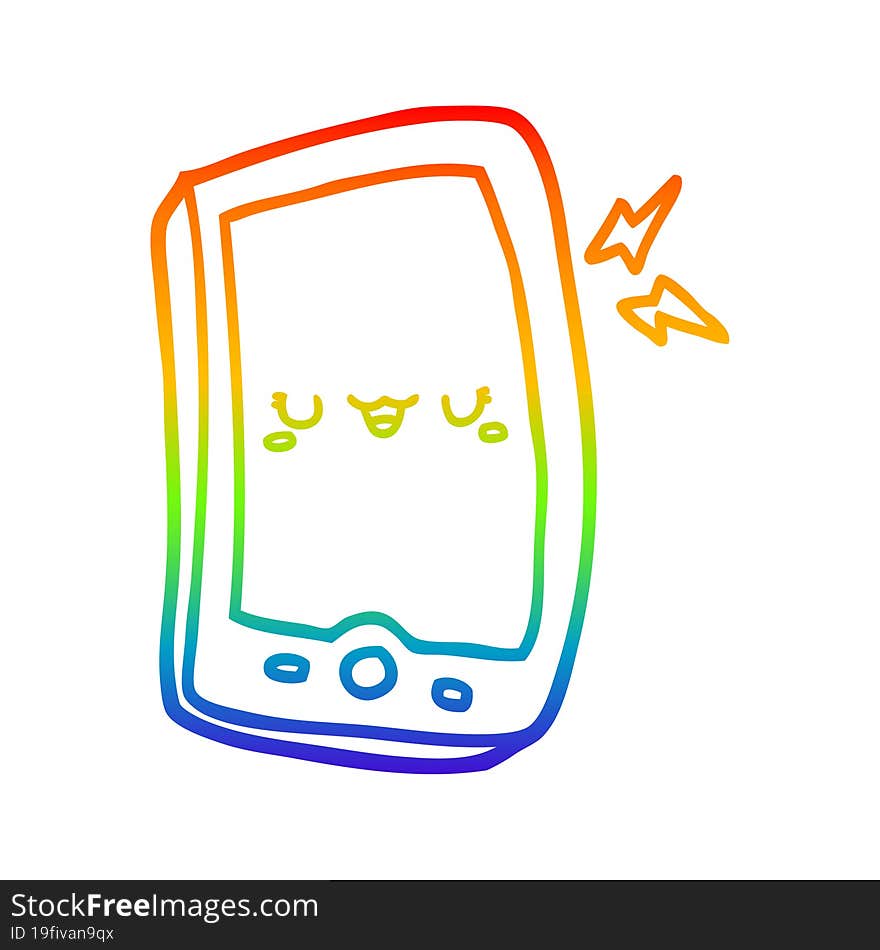 rainbow gradient line drawing cute cartoon mobile phone