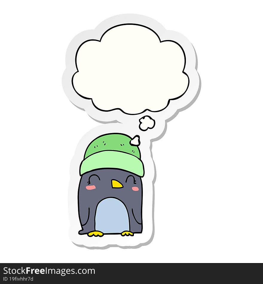 cute cartoon penguin and thought bubble as a printed sticker