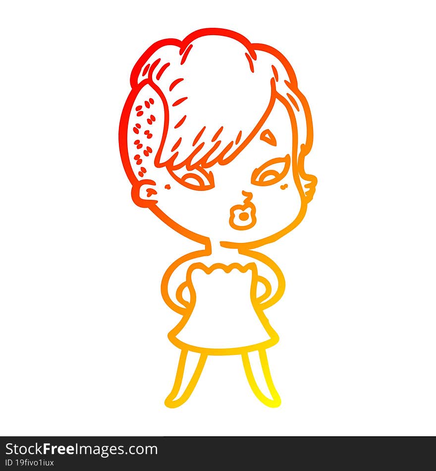 warm gradient line drawing cartoon surprised girl