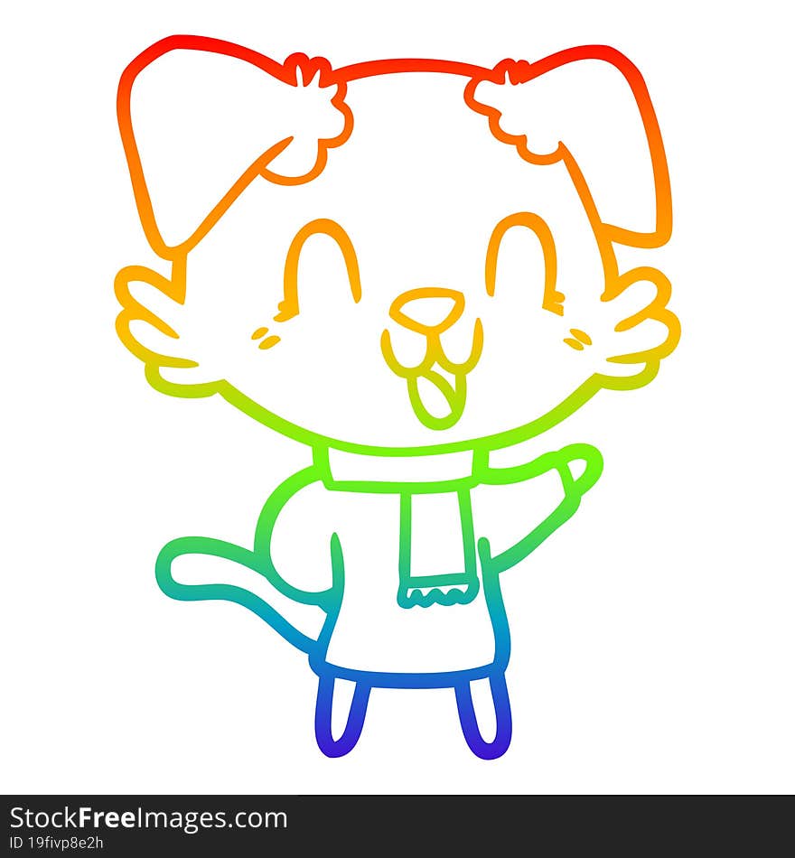 Rainbow Gradient Line Drawing Laughing Cartoon Dog