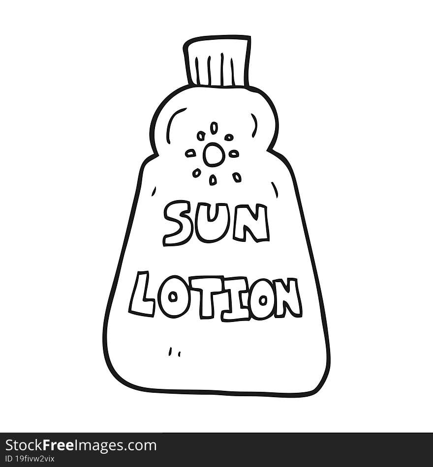 freehand drawn black and white cartoon sun lotion