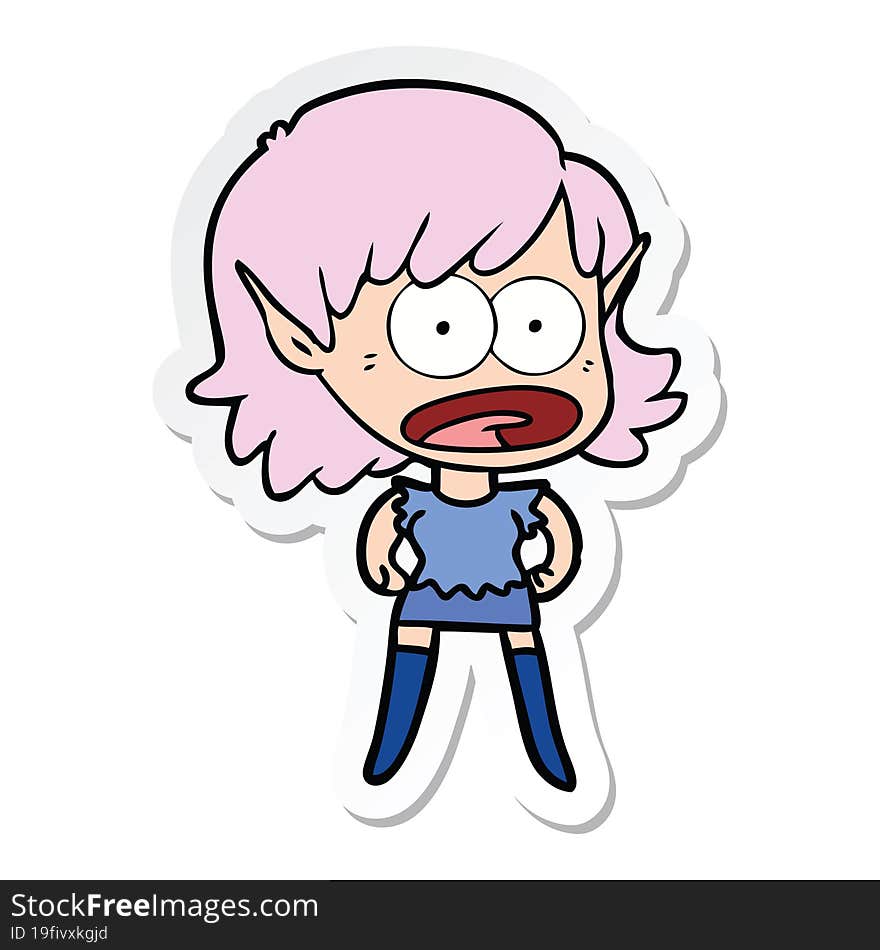 Sticker Of A Cartoon Shocked Elf Girl