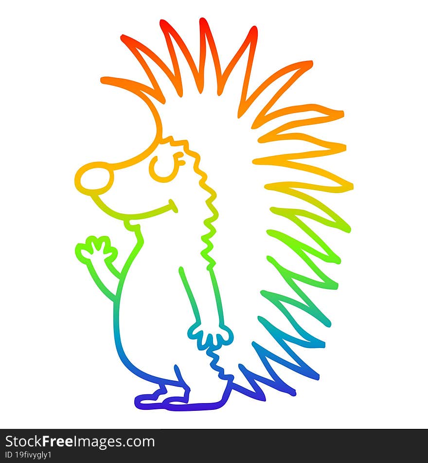 Rainbow Gradient Line Drawing Cartoon Spiky Hedgehog