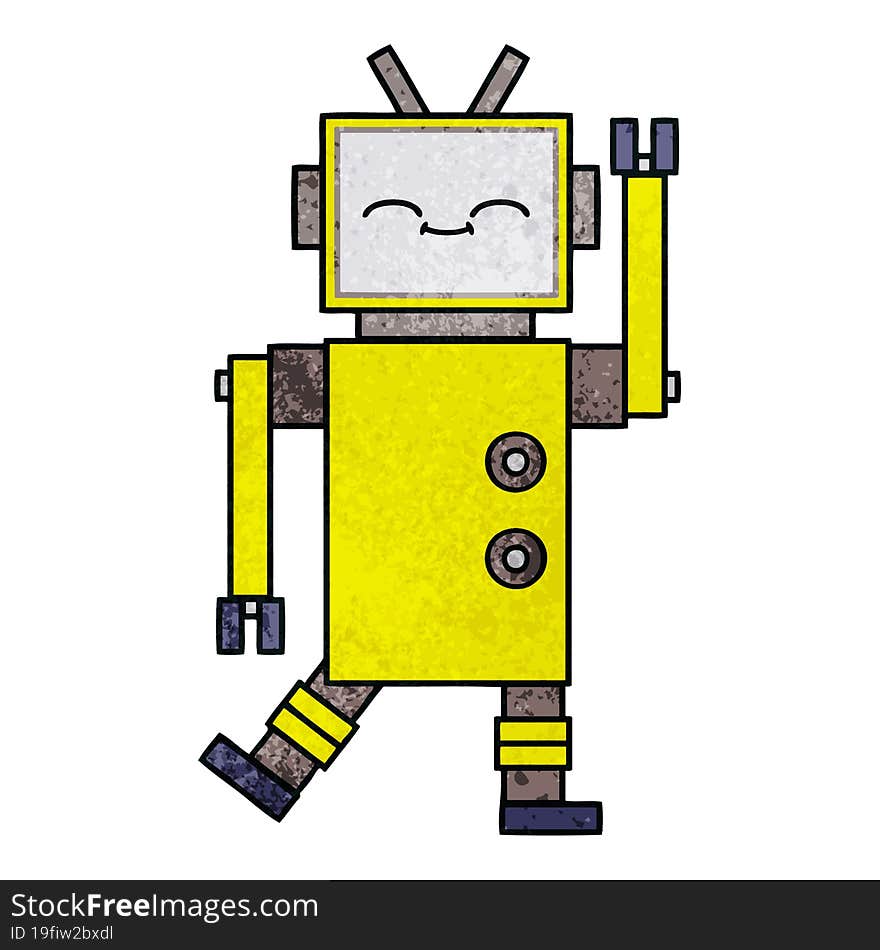 retro grunge texture cartoon of a robot