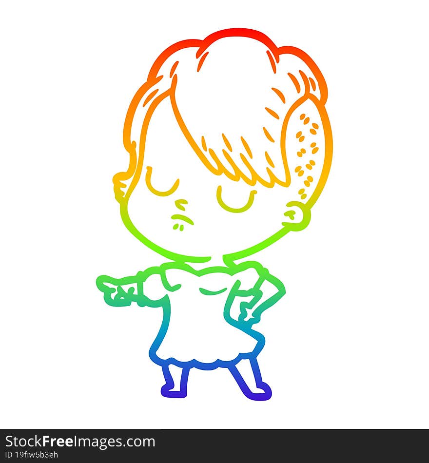 rainbow gradient line drawing of a cartoon woman