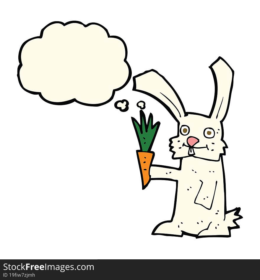 Cartoon Rabbit With Carrot With Thought Bubble