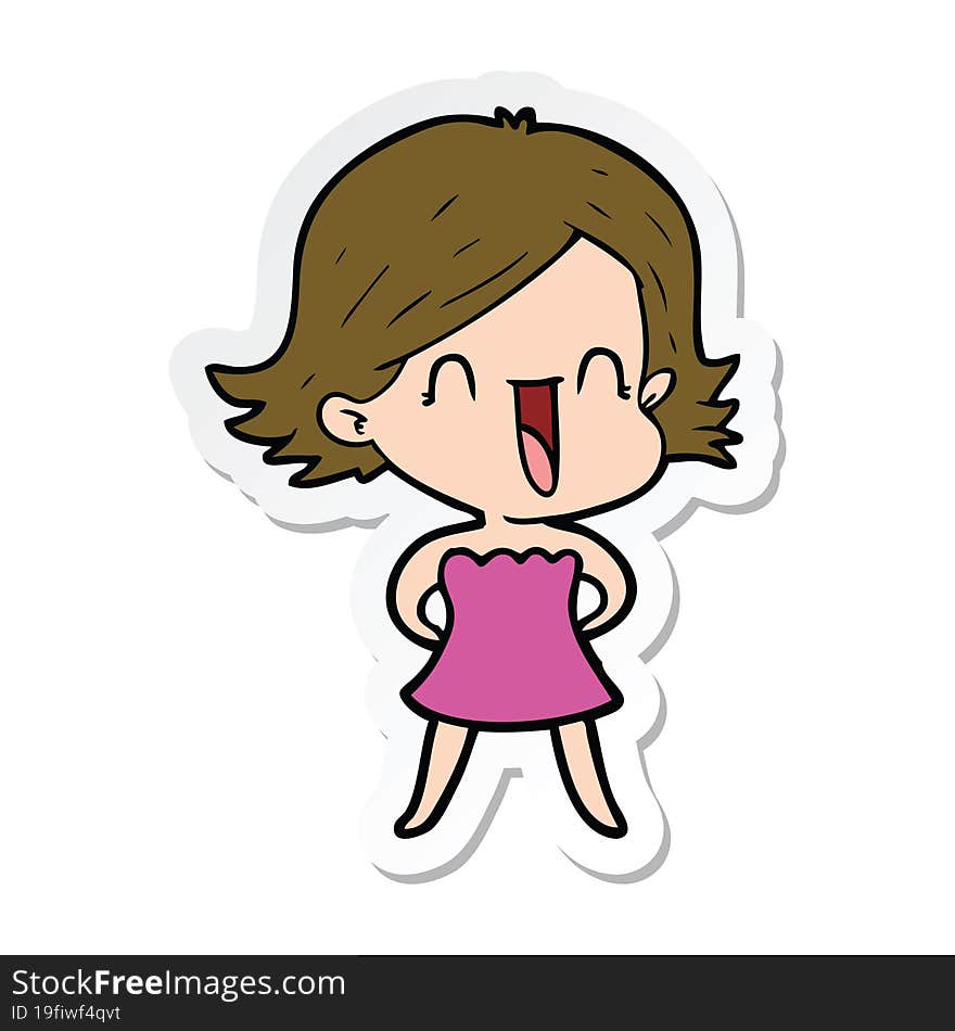 Sticker Of A Cartoon Happy Woman