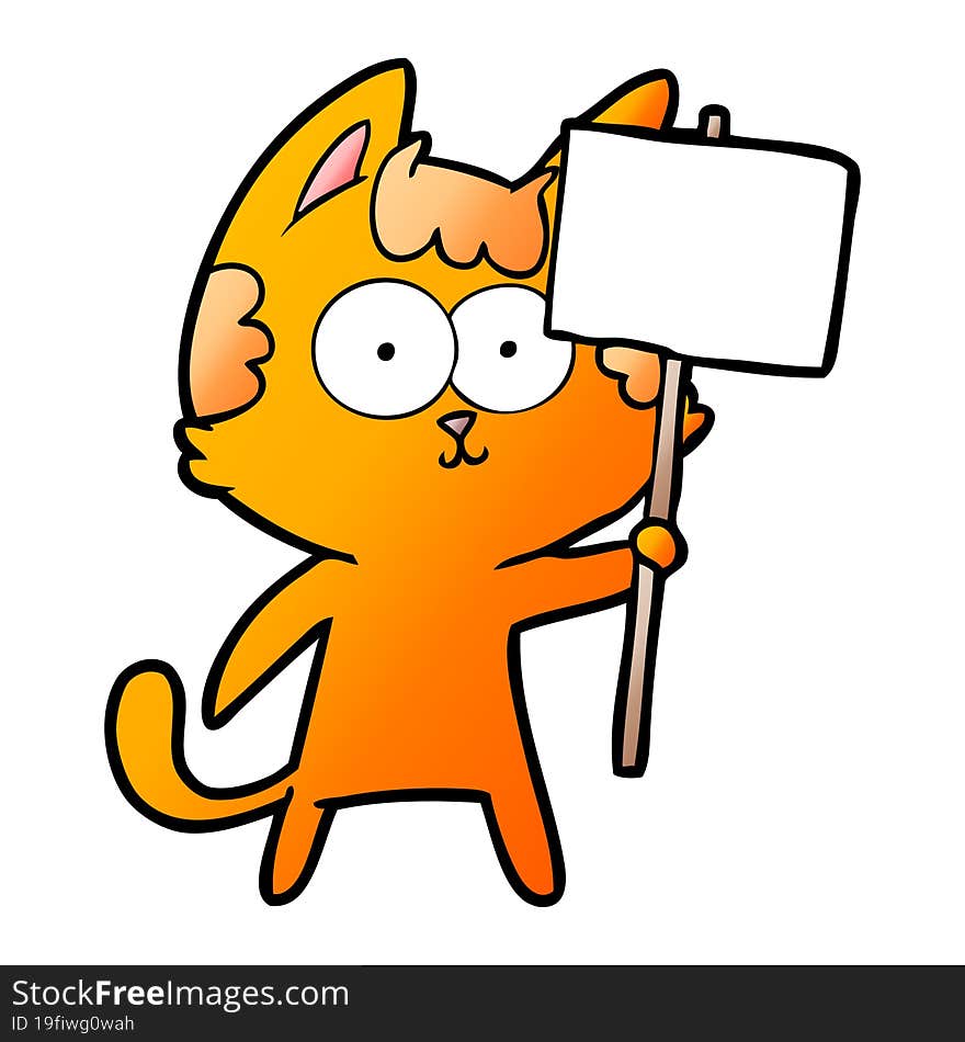 happy cartoon cat with sign. happy cartoon cat with sign