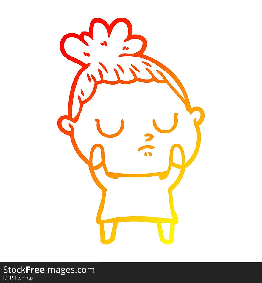 Warm Gradient Line Drawing Cartoon Calm Woman