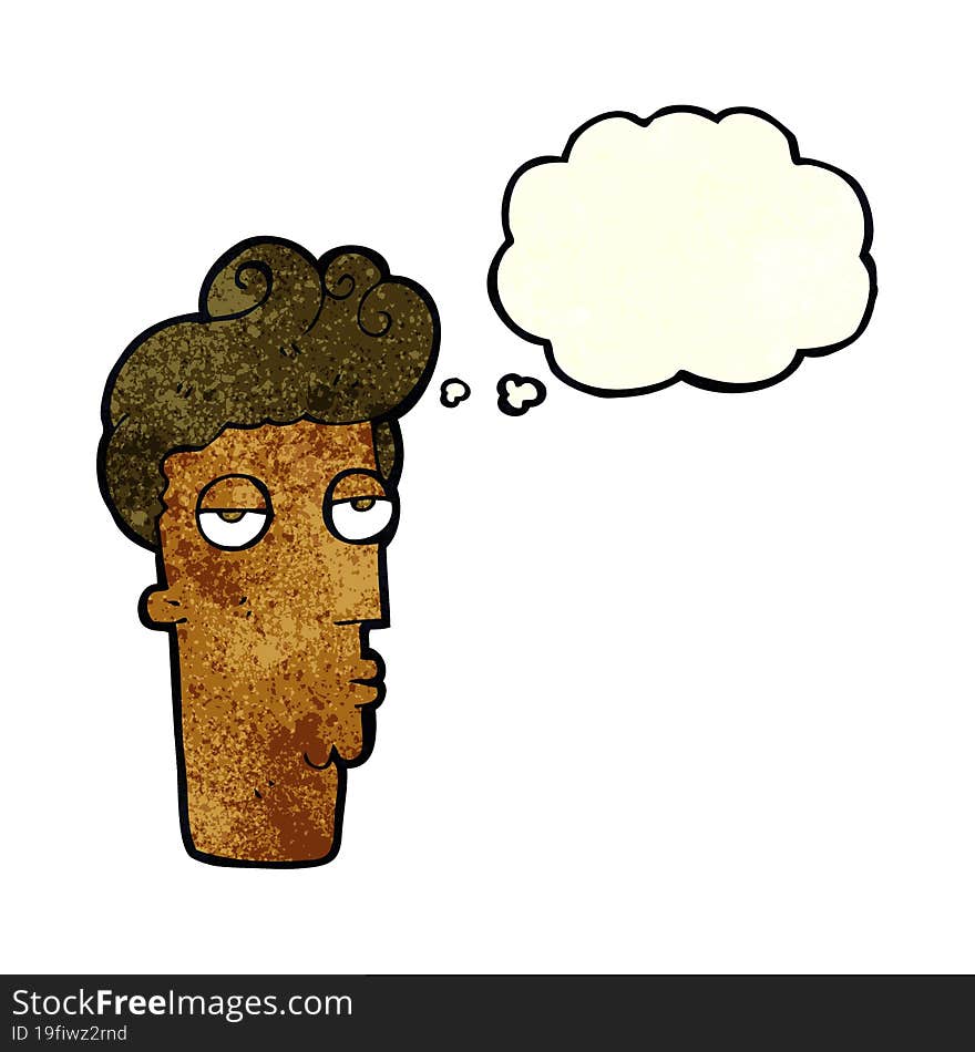 cartoon bored man s face with thought bubble