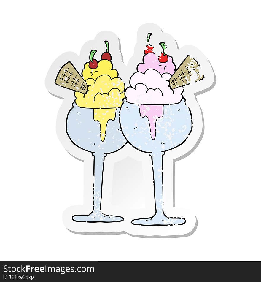 Retro Distressed Sticker Of A Cartoon Ice Cream