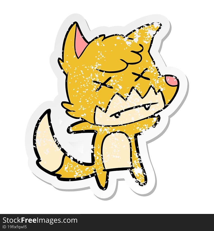 Distressed Sticker Of A Cartoon Dead Fox