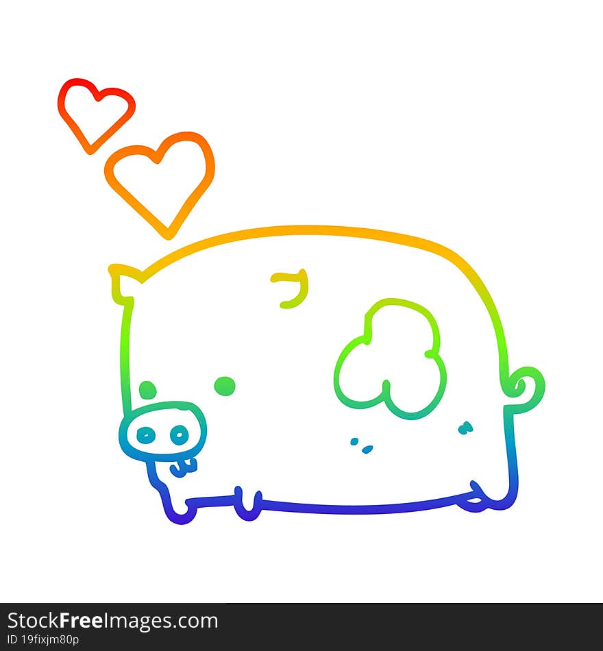 rainbow gradient line drawing cartoon pig in love