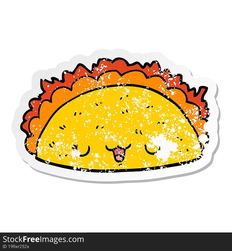 Distressed Sticker Of A Cartoon Taco