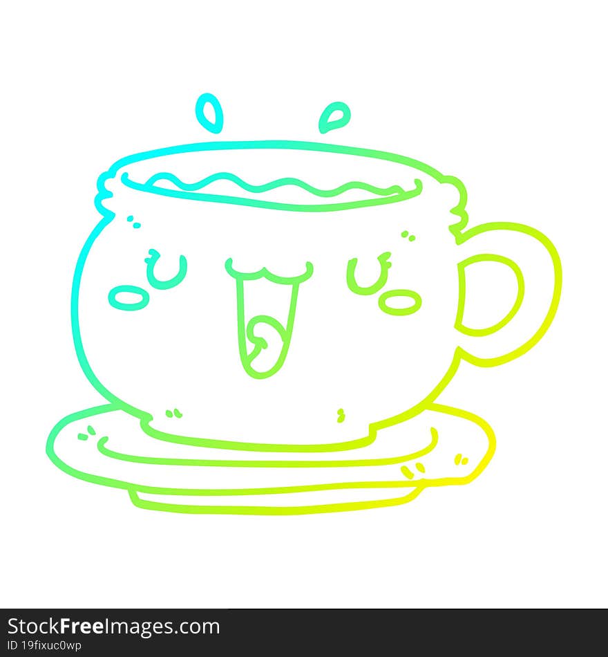 cold gradient line drawing cute cartoon cup and saucer