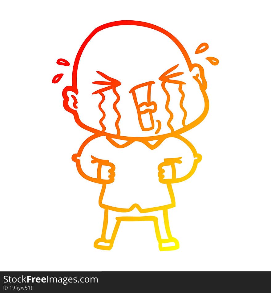 Warm Gradient Line Drawing Cartoon Crying Bald Man