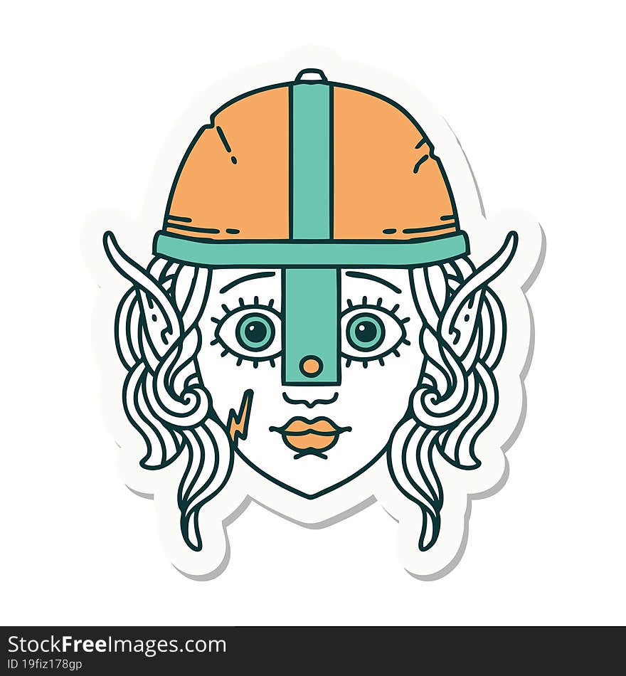 sticker of a elf fighter character face. sticker of a elf fighter character face