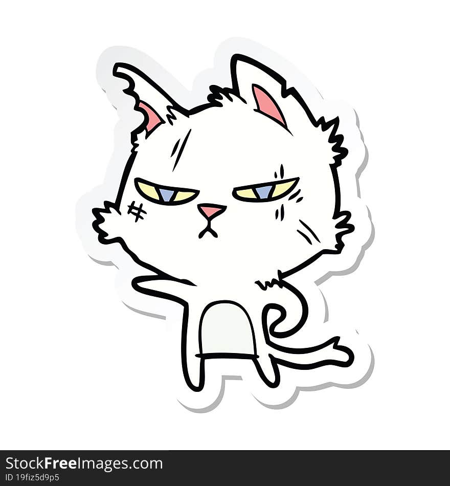 sticker of a tough cartoon cat pointing