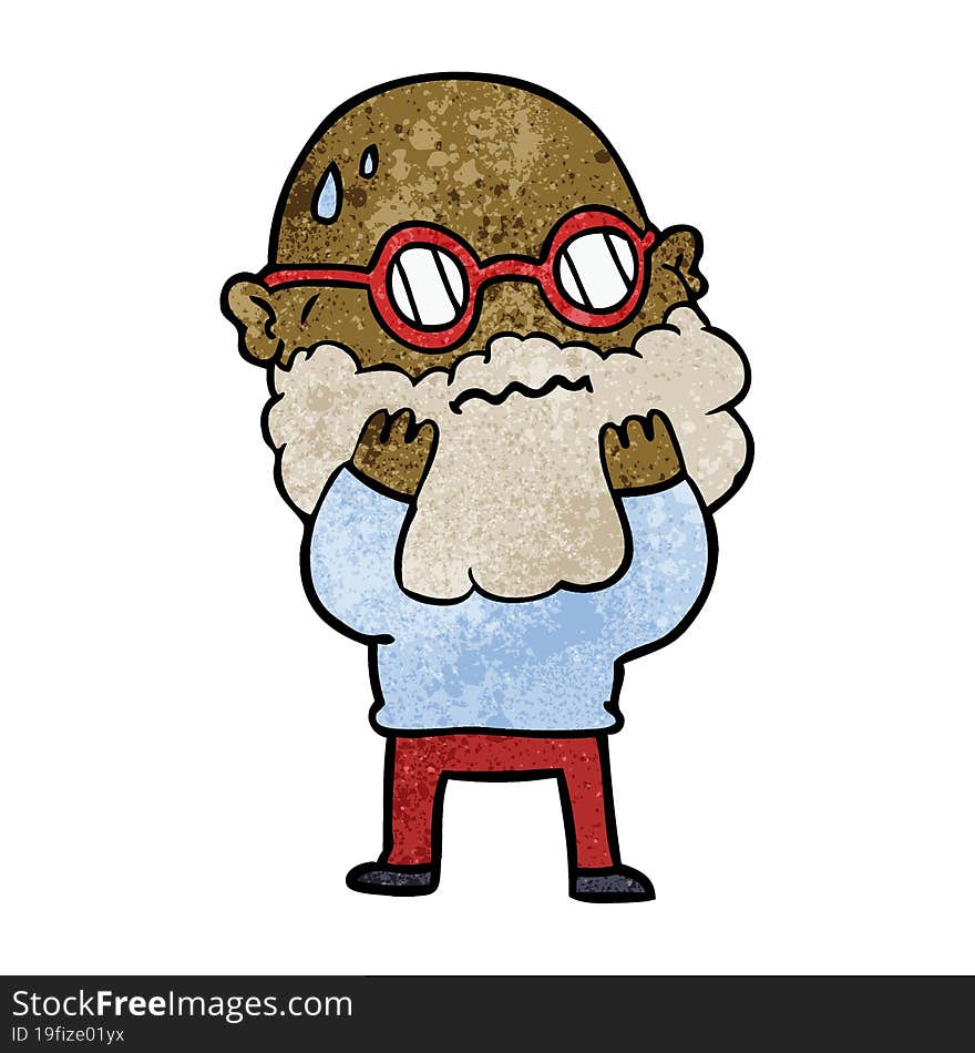 cartoon worried man with beard and spectacles. cartoon worried man with beard and spectacles